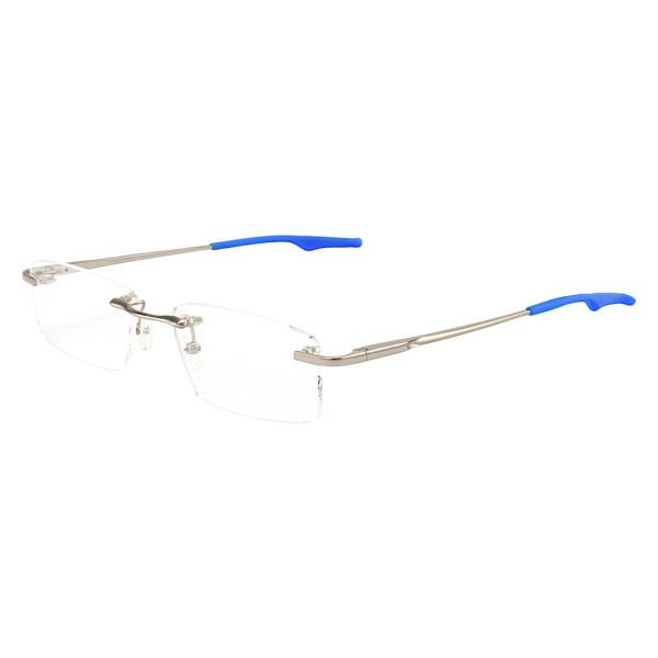 Armação de Óculos Retangular Flutuante Sem Aro Wingback Prata e Azul